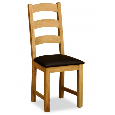 Suffolk Rustic Oak Ladder Back Dining Chair with PU Seat